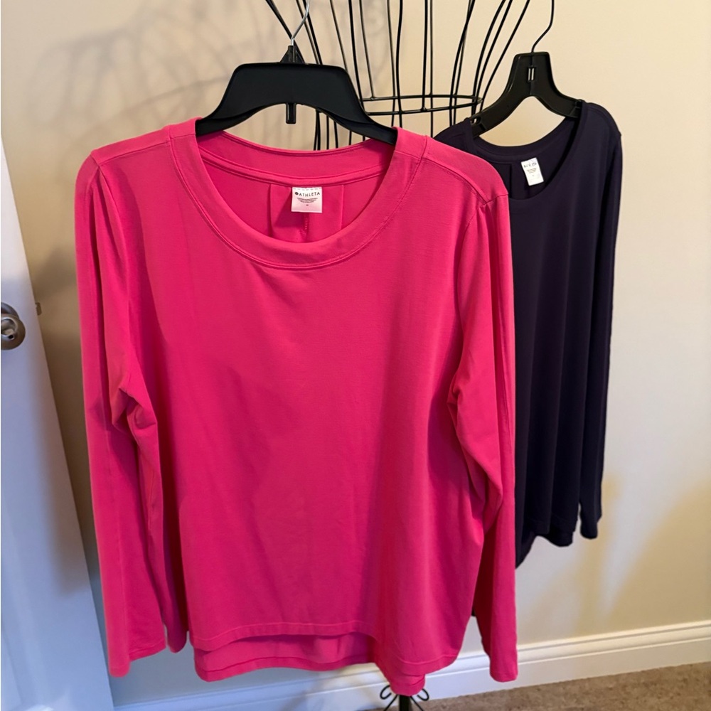 2 Athleta with ease Long Sleeve Tee’s. Pink & Navy